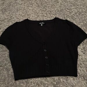 Elegant Black Button-Up Crop Sweater